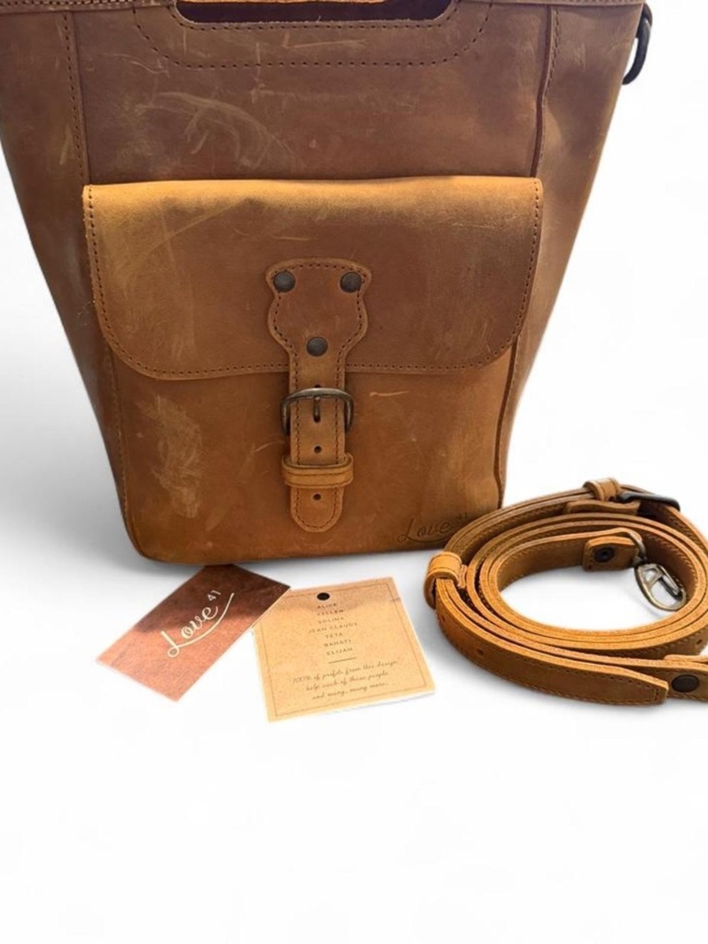 NWT Love 41 Full Grain Leather Organizer Satchel Bag – Tobacco Brown